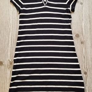 Polo Dress Lands End Navy White Stripe Women's size Small